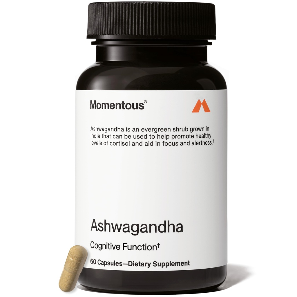 Momentous Ashwagandha Supplement - 300 mg NooGandha Ashwagandha Extract - Kognitiv prestanda, Alertness, & Focus Support - NSF Certified for Sport - Vegan - GMO- & Gluten-Free - 60 portioner