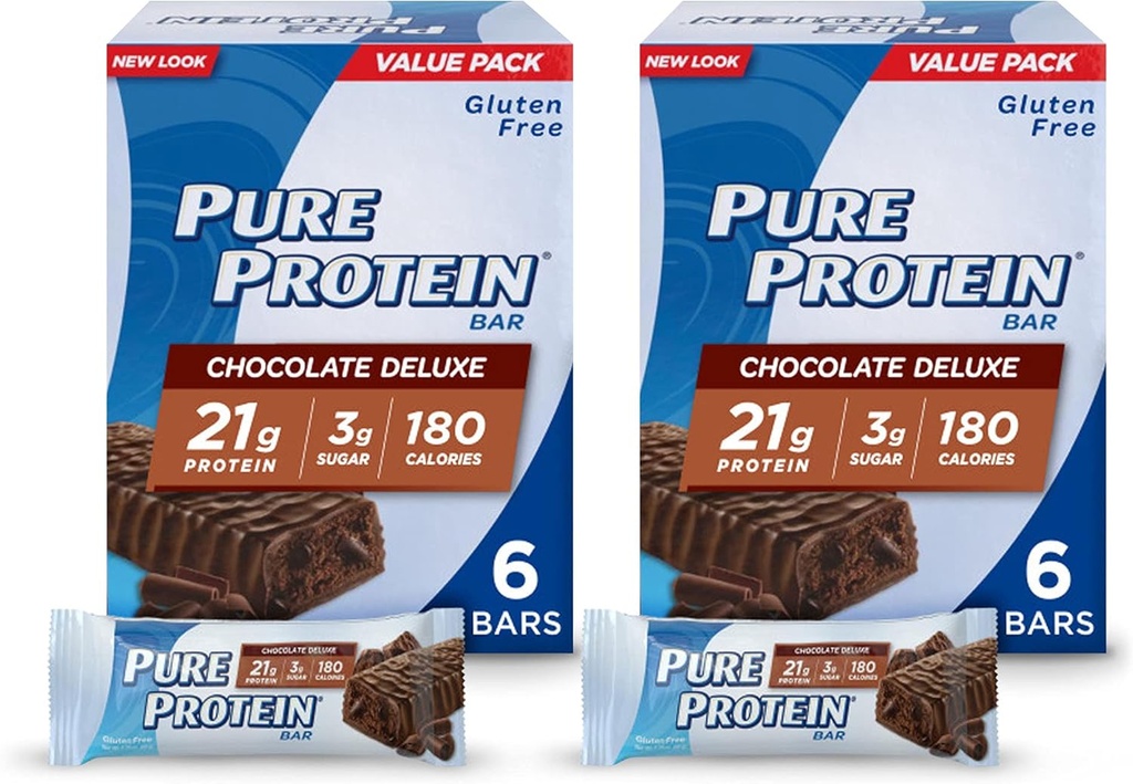 Rena proteinbarer, hög protein, näringsrika snäckor för att stödja energi, låg socker, glutenfri, choklad Deluxe, 6 greve av 2)