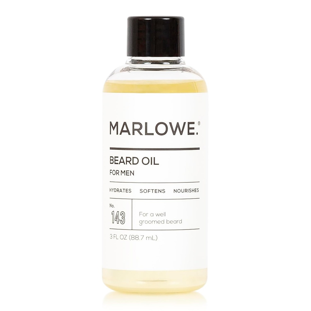MARLOWE No. 143 Beard Oil 3 oz, Conditioning Oil for Men, Softer & Fuller Beard Care, 100% Natural Softener med Sunflower & Safflower Oils, Conditions & Nourishes, Fragrance Free