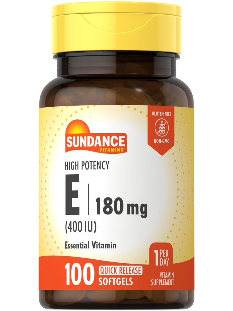 Sundance Vitamin E 180mg (400 IE) | 100 Snabb Släpp Softgels | High Potency Formel | Non-GMO och Gluten Free Supplement