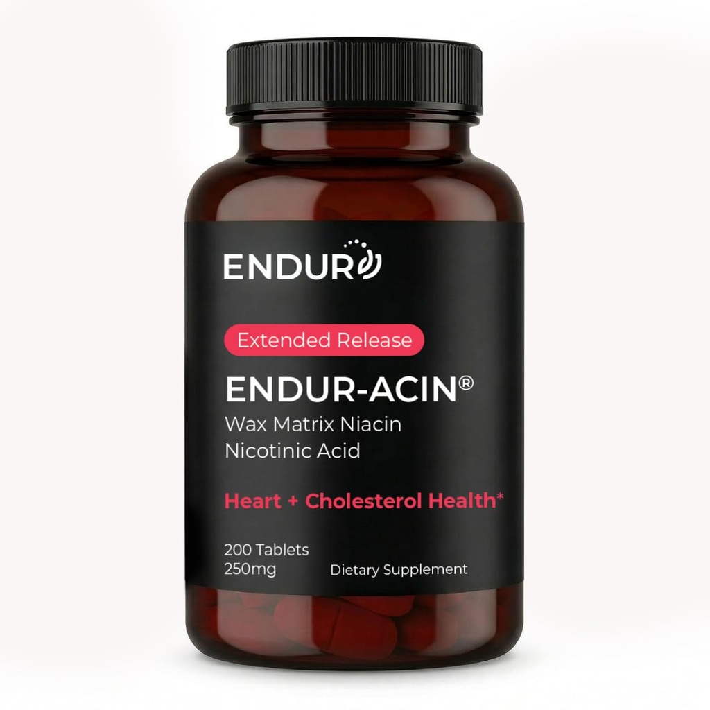 ENDUR-ACIN Niacin, Heart Health & Healthy Cholesterol Balance Supplement, Extended Release for Optimal Absorption, Gluten Free, 250mg (200 tabletter)
