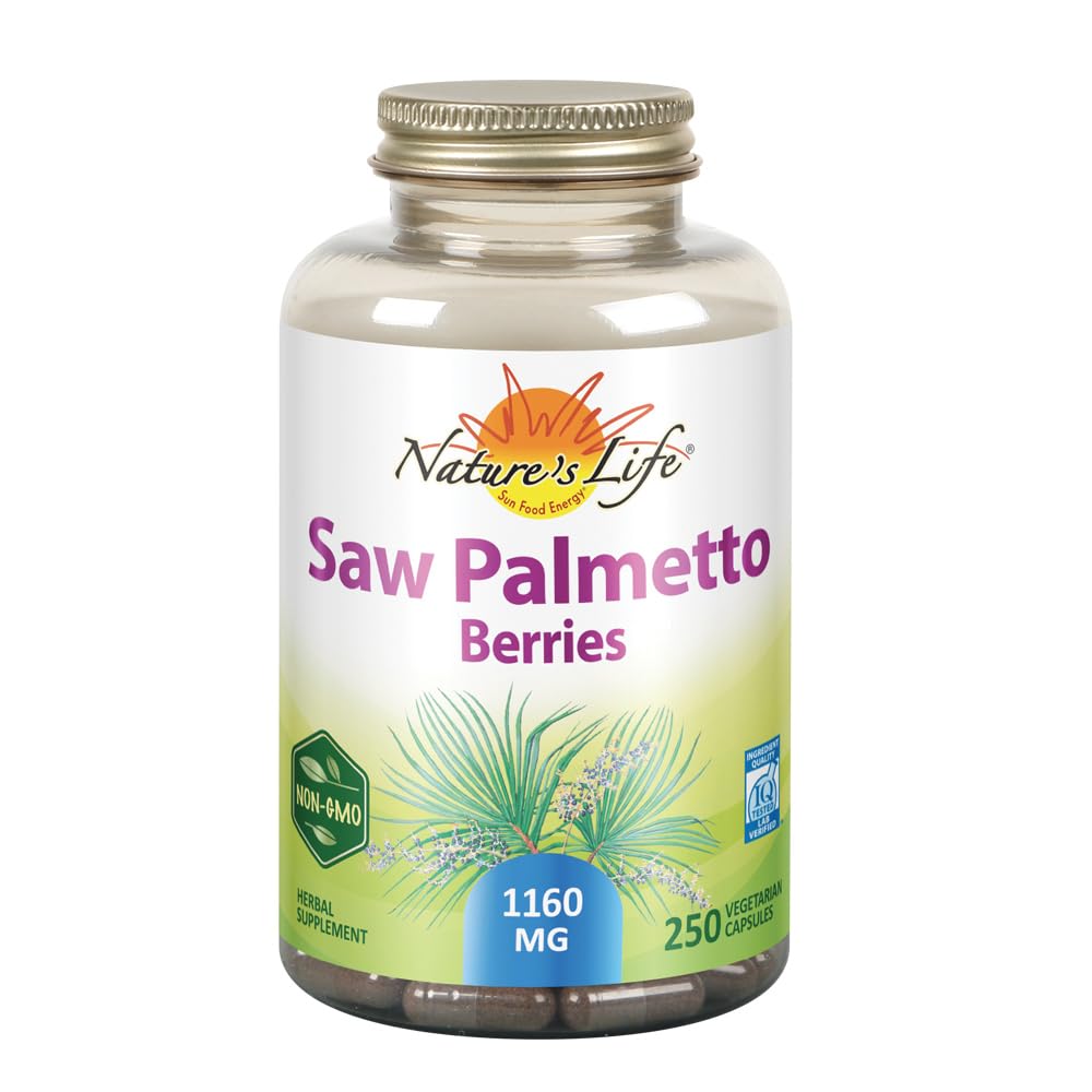 Naturens Life Saw Palmetto Berries 1160 mg | Hälsosam prostata, Urination Frequency & Hair Health Support | Icke-GMO | 250 vegetariska kapslar