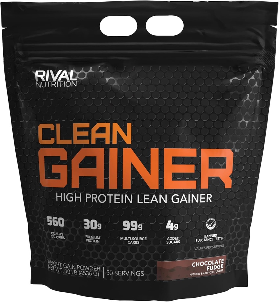 Rivalus Clean Gainer - Chocolate Fudge 10 Pound - Utsökt Lean Mass Gainer med Premium Dairy Proteins, komplexa kolhydrater och kvalitetslipider, inga förbjudna ämnen, tillverkade i USA