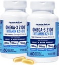 Oceanblue Professional Omega-3 2100 med vitamin K2 och vitamin D3-60 greve 2 Pack- Triple Strength Burpless Fish Oil Supplement med EPA, DHA & DPA - Wild Caught - Orange Flavor, 60 portioner