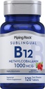 Piping Rock Vitamin B12 1000 mcg Sublingual | 120 tabletter | som Methylcobalamin | Berry smak | Vegetarisk, icke-GMO, Gluten fri tillägg
