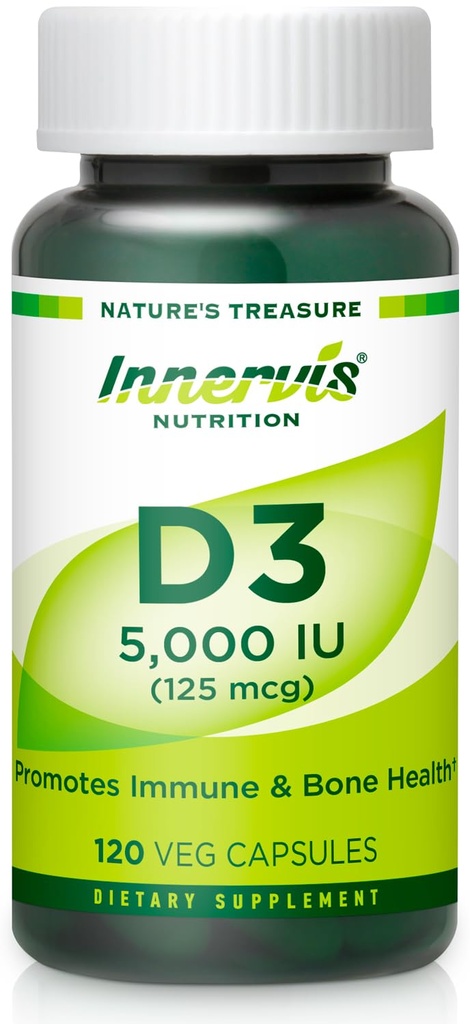 High Potency Vitamin D3 5000 IE - Boost Immune, Support Bone & Teeth, lätt att svälja 120 Veg kapslar