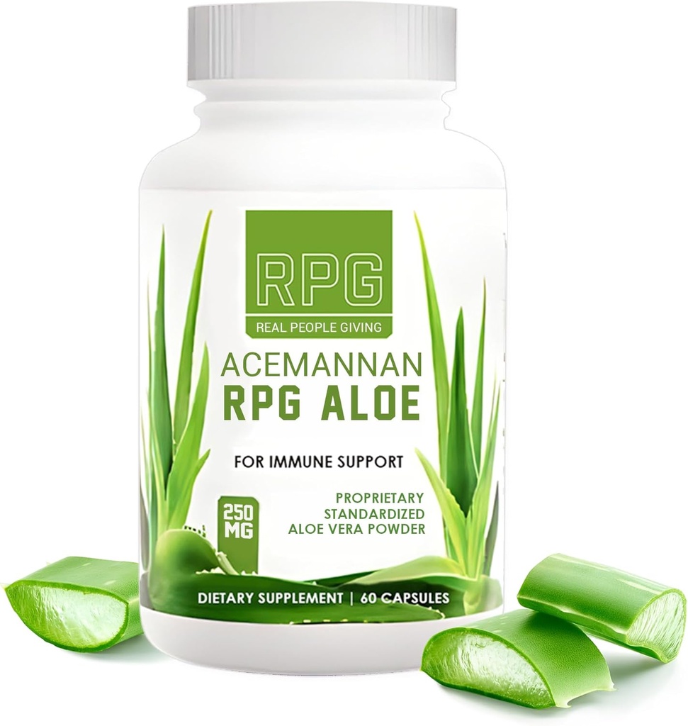 RPG Acemannan Aloe Vera Capsules - Aloevera Dietary Supplement med Immune och Gut Support Aloe Vera Powder Capsule - 60 Pills (250 MG)