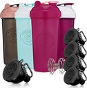 GOMOYO Fitness Bundle - 4-Pack Shaker Bottles med Agitator + 5-Pack Protein Funnels med Carabiner, BPA-Free & Dishwasher Safe