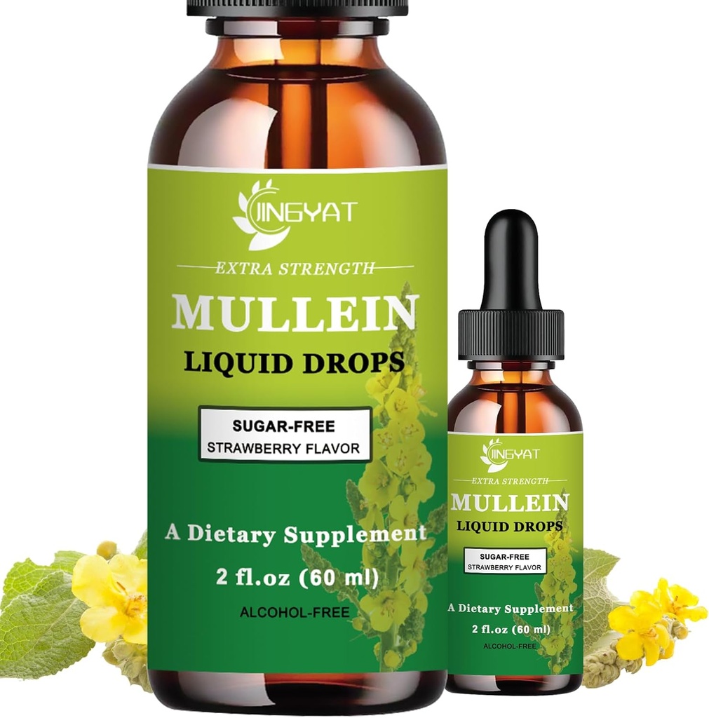 Extra Styrka 2 000 mg Mullein Drops för Lungs, Mullein Leaf Extract Supplement, alkoholfri, hög absorption, kraftfull och naturlig Vegan Mullein Liquid Drops för Lung Cleanse, Immune Support
