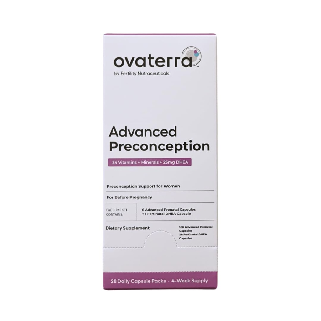 Ovaterra Advanced Preconception Vitamins för kvinnor med DHEA 25mg, Choline 550 mg, Folate (Methylfolat) 1,010 mcg, Omega-3 DHA & EPA 196 Capsules - 28 Day Supply