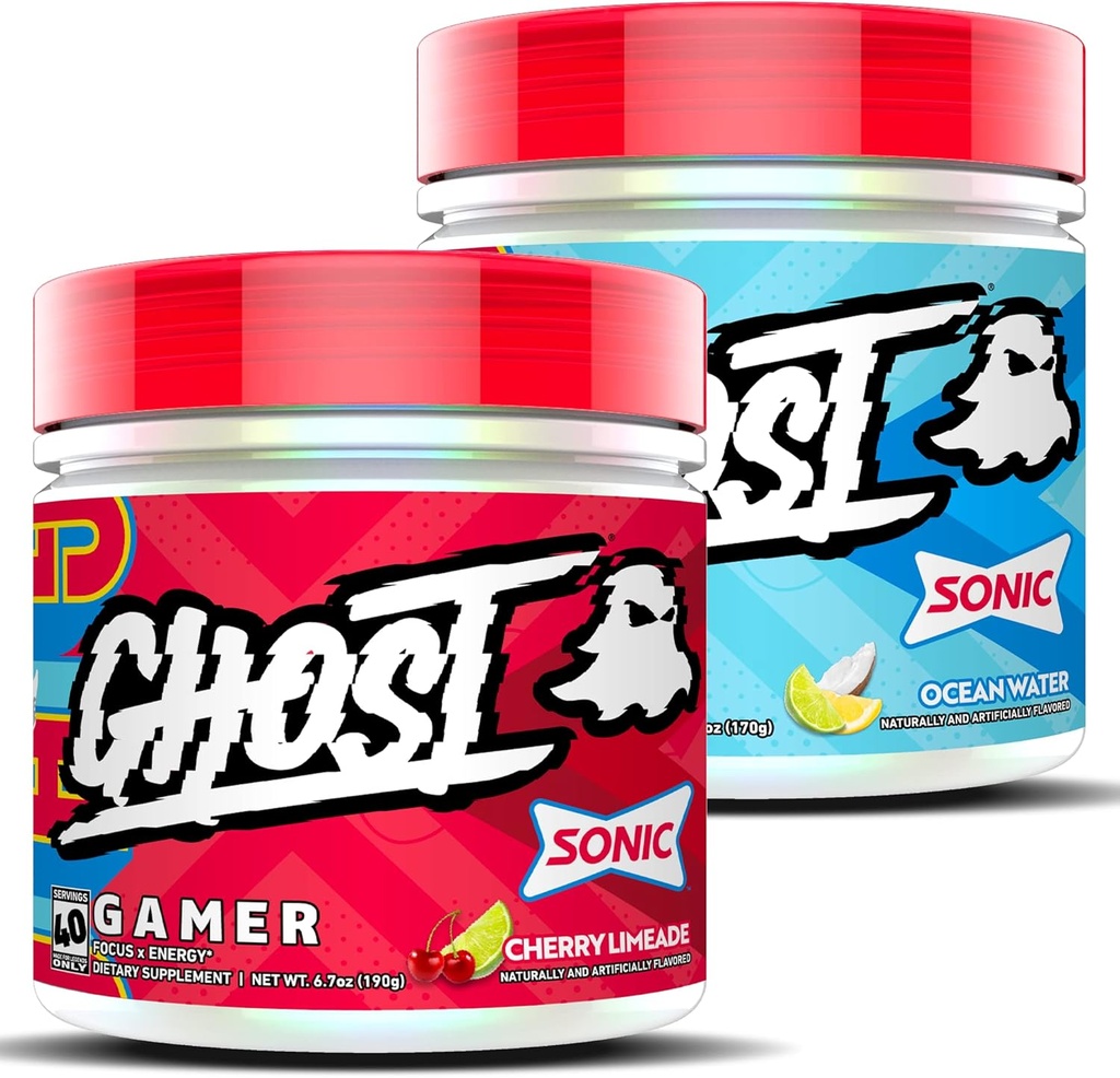 GHOST Gamer Sonic Bundle: Energi- och fokusstödformel - Ocean Water och Cherry Limeade