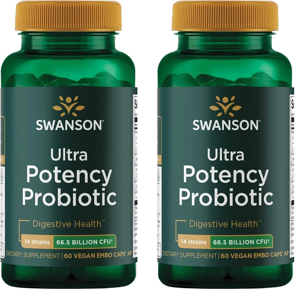 Swanson Ultra Potency Probiotic Digestive Health Immune System Support 66 miljarder CFU Prebiotic NutraFlora scFOS 60 DRcaps Veggie Capsules (Caps) (2 Pack)