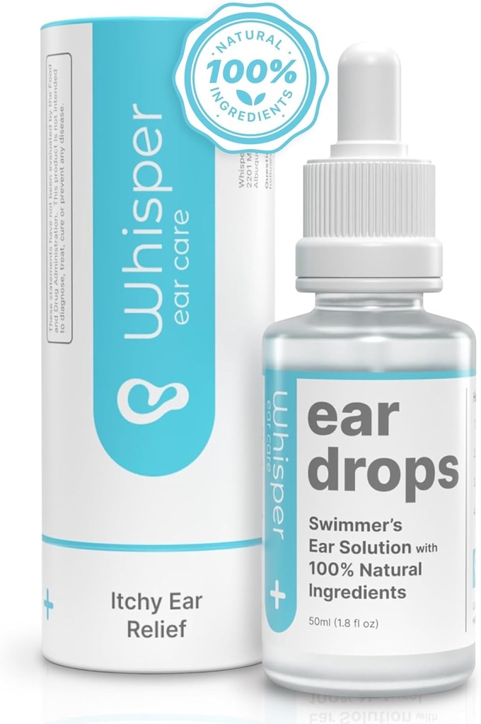 Whisper Ear Drops | 2oz | USA | All Natural Swimmers Ear Drops för vuxna med Itchy Ears | Swimmers Ear Drops Combat Swimmers Ear med Acetic Acid Ear Drops