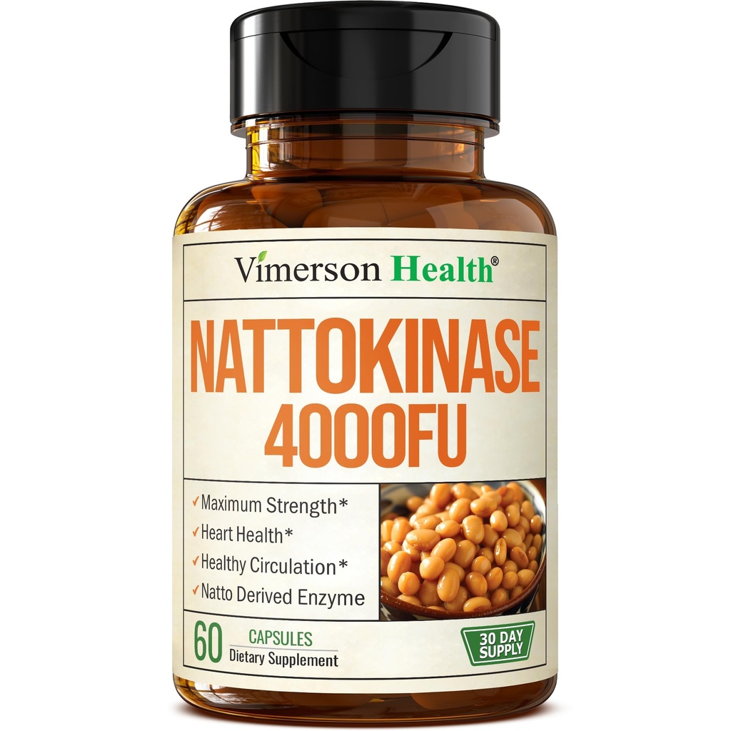 Nattokinase Supplement - Hjärthälsotillskott med Nattokinase 4000 FU - Max Styrkecirkulationstillskott - Systemiska enzymer för hälsosam cirkulation och rökflöde. Icke-GMO & Vegan. 60 kapslar