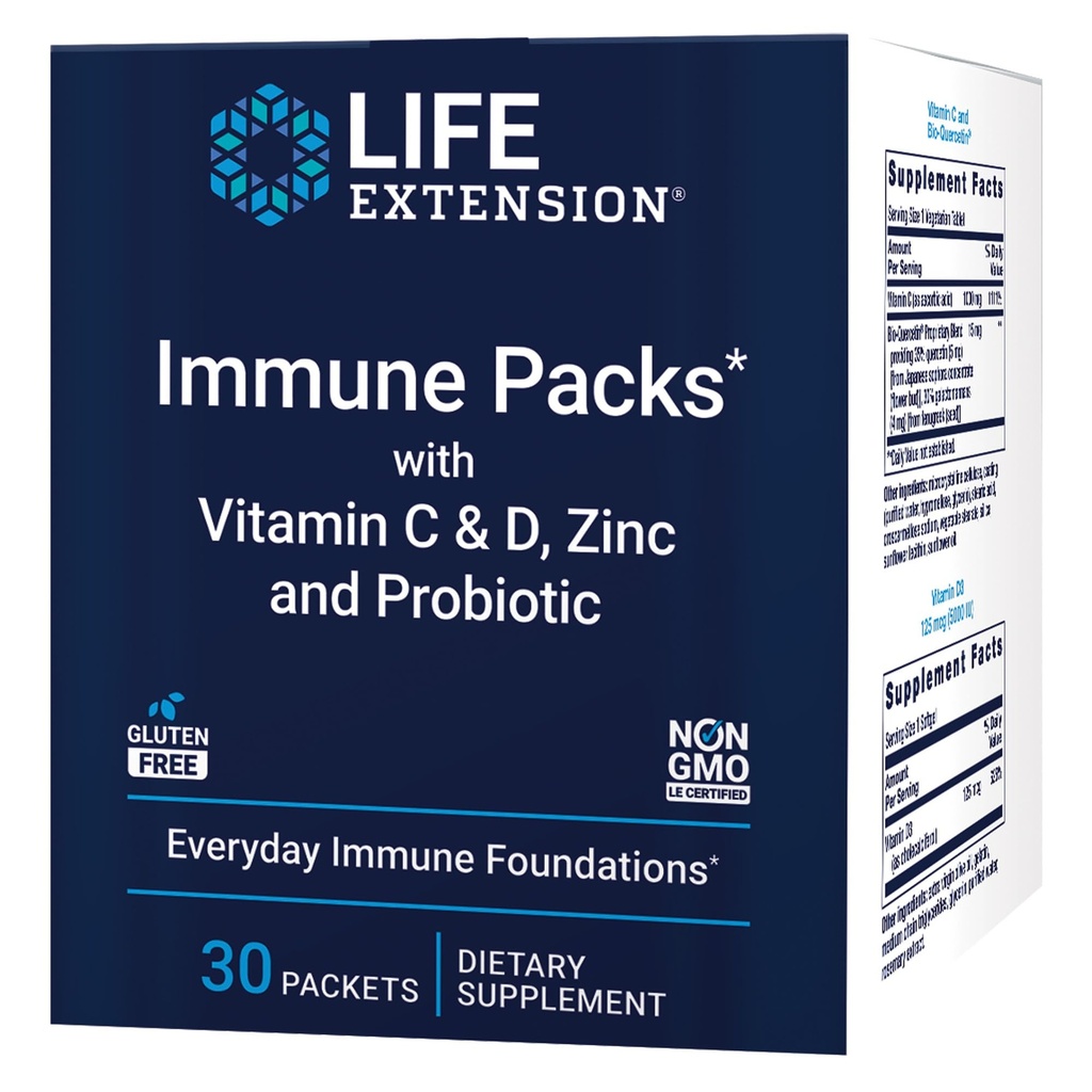 Livslängd - Immun Packs med vitamin C & D, Zink och Probiotic (30 Pack)