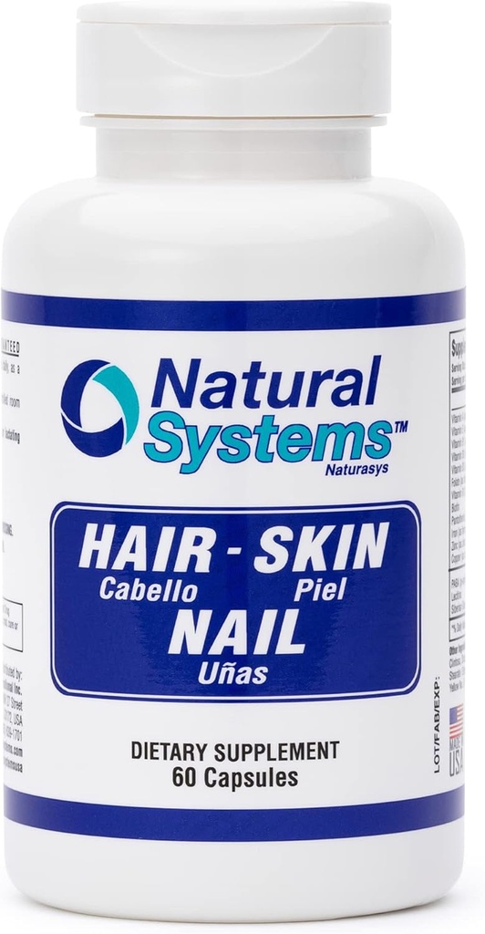 Hair Skin and Nails Vitamins Supplement 60 Capsule by Natural Systems - Strong Nails and Hair Growth Vitamins for Women and Men - Natural Biotin Hair Skin and Nails Vitamin - Skin Protection Vitamins
