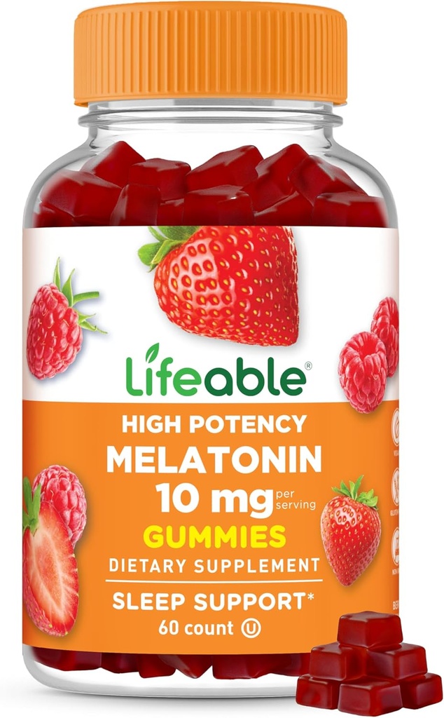 Livlig Melatonin 10mg - Great Tasting Natural Flavor Gummy Supplement - Gluten Free Vegetarian GMO-Free Chewable - för att hjälpa till att somna och somna - för vuxna, män, kvinnor - 60 Gummies