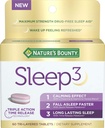 Naturens Bounty Sleep3 Melatonin 10mg, Maximal Styrka 100% Drug Free Sleep Aid, Dietary Supplement, L-Theanine & Nighttime Herbal Blend Time Release Technology, 60 Tri-Layered tabletter