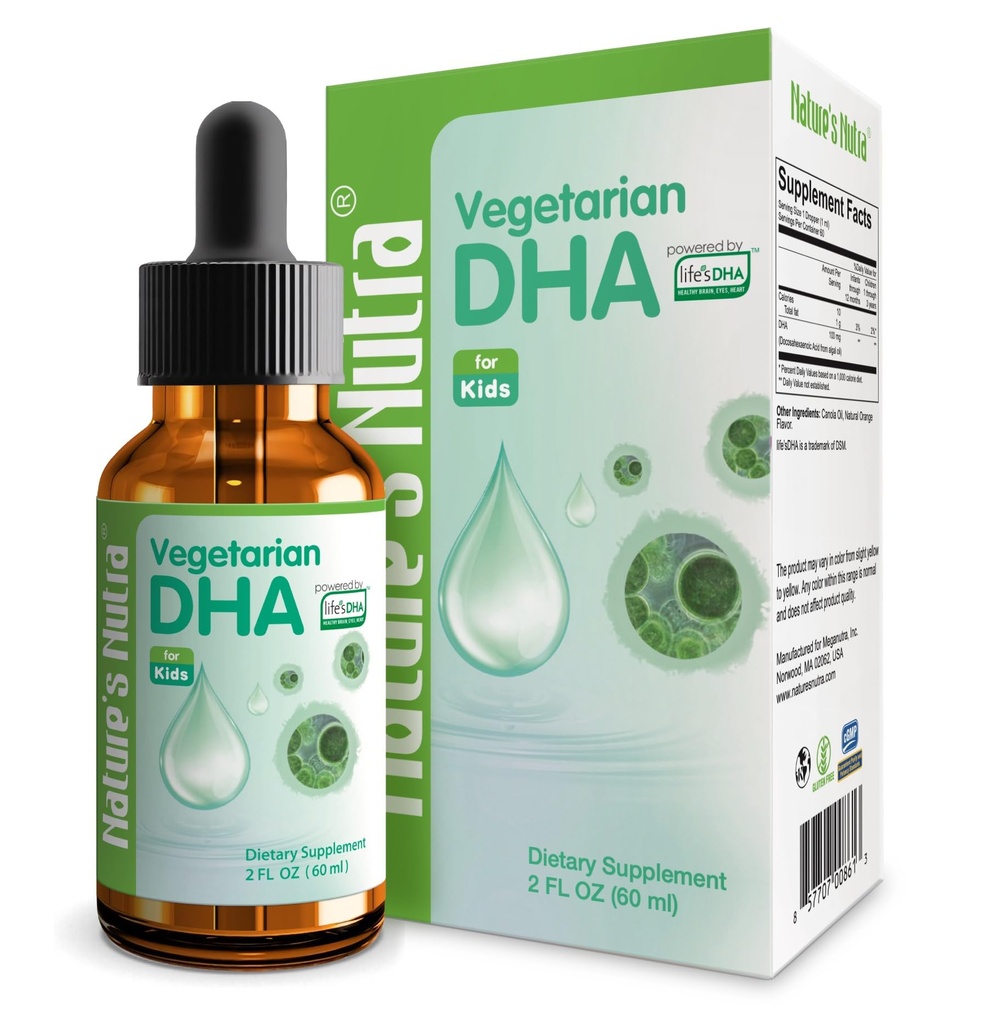 Naturens Nutra Vegetarian DHA, Premium Liquid DHA för baby, spädbarn, barn och barn, icke-GMO, DHA 100 mg, Pure Plant Source, 2 Fl Oz (60ml)