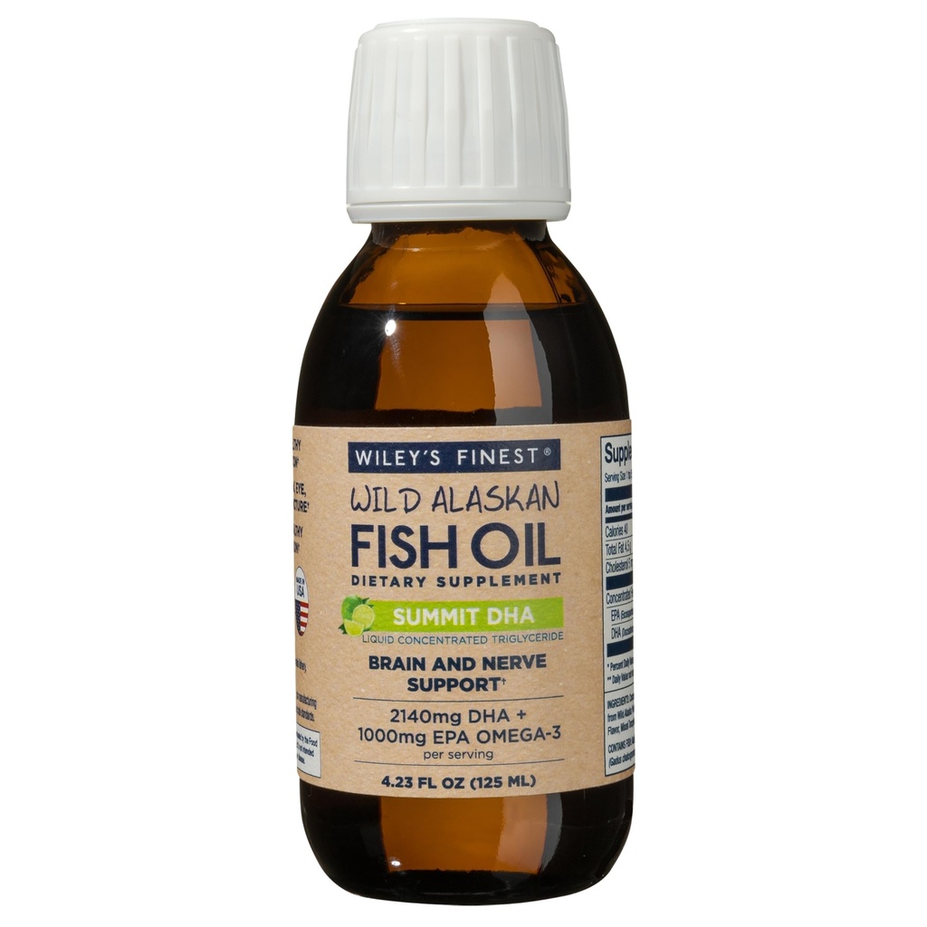 Wileys Finest Wild Alaskan Fish Oil Summit DHA Liquid - 2140mg DHA och 460mg EPA Omega-3s - Citrus Flavored Liquid Supplement - 4.23 Oz (25 portioner)