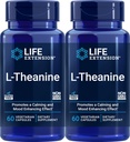 Life Extension L-Theanine, 60 vegetariska kapslar (Pack of 2) - Aminosyra härrör från te - Glutenfri, icke-GMO