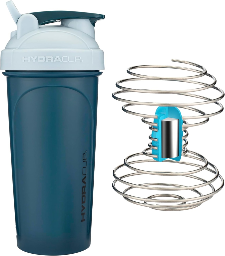 HydraCup Power Shaker w / Vikt Whisk, 28oz - Snabbare blandning, mindre skakning krävs, Clump-Free Protein Shakes, Shaker Cup (Polypropylene, Blue)