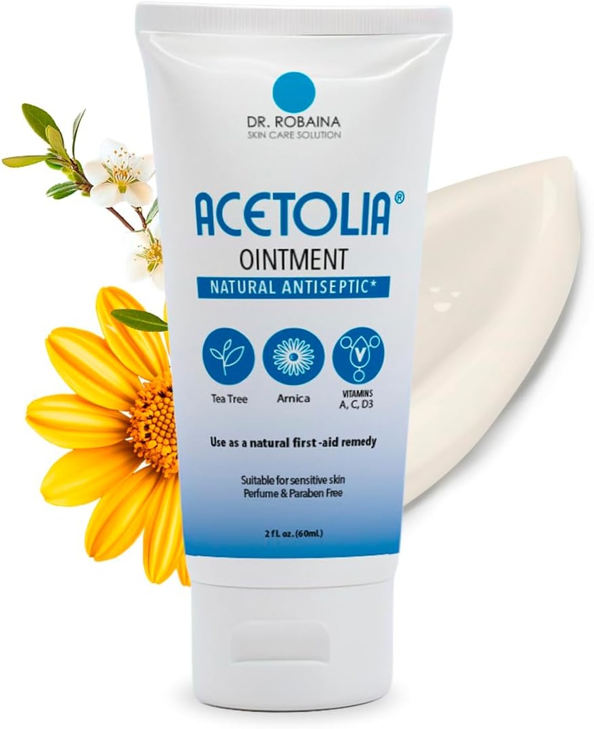 ACETOLIA första hjälpen salva - Botanisk barriär för mindre skär, brinner, skrapor och bitar | w / Tea Tree Oil, Arnica, Calendula & Aloe till Soothe, Hydrate & Protect | Steroid-Free | Made in USA | 2 oz