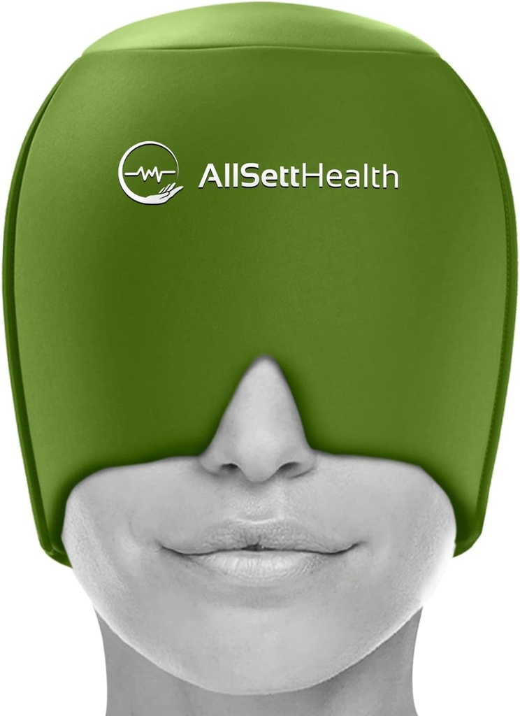 Migraine Relief Cap Ice Head Wrap Headache och Migraine Hat | Headache Relief med Hot / Cold Gel Head Ice Pack med Face och Eye Headache Mask Compress - Green