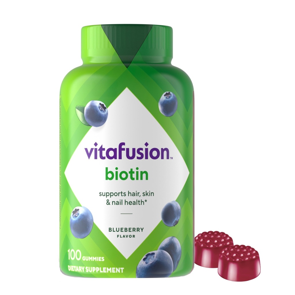 Vitafusion Extra Strength Biotin Gummy Vitamins, Berry Flavored, 5 000 mcg Biotin Vitamins, America's Number 1 Gummy Vitamin Brand, 50 Day Supply, 100 Count (paketering kan variera)