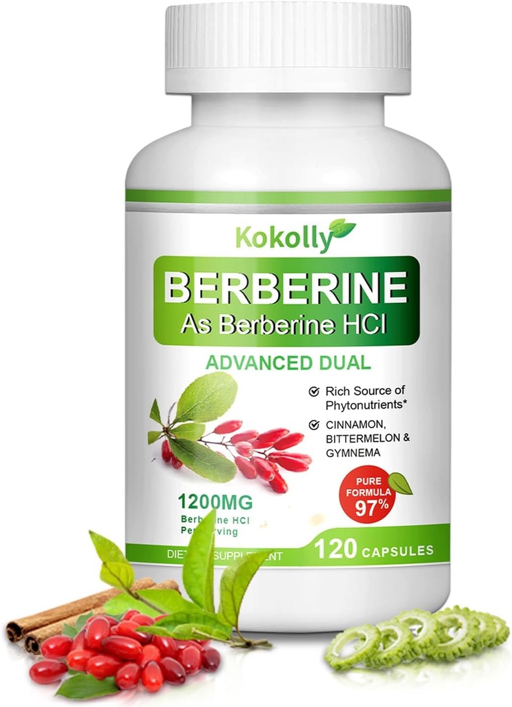 Berberine Supplement 1200mg -Natural Plant - Baserat med Berberine HCL, kanel, Bittermelon, Gymnema (120 kapslar)
