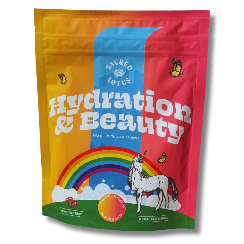 SunLife Organics Hydration & Beauty Powder - Citrus Rush - Electrolyte Drink Mix | Dagliga vitaminer och mineraler - Magnesium, Vitamin C och Niacin | Non-GMO | 60 portioner