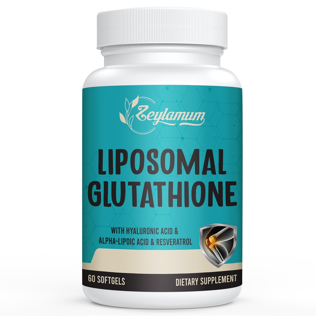Zeylamum 2400 MG Liposomal Glutathione Softgels, Max Absorption, Active Form L-Glutathione Reduced (GSH), with Hyaluronic Acid, Resveratrol, Master Antioxidants for Brain, Immune System, 60 Softgels