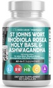 Clean Nutraceuticals St Johns Wort Rhodiola Rosea Holy Basil Ashwagandha - Mood Support för kvinnor och män med vitamin C & Black Pepper Extract - 90 Caps