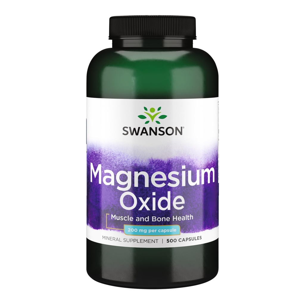 Swanson Magnesium Bone & Muscle Health Support 200 Milligram (2 Caps per 400 mg Servering Magnesium Oxide) 500 kapslar