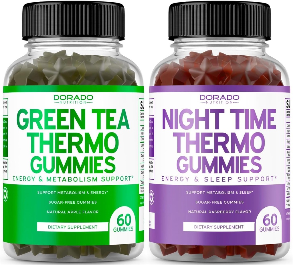 Green Tea Fat Burner Gummies (60 Count) - Appetite Suppressant Weight Loss Supplement och Night Time Fat Burner Gummies (60 Count) Weight Loss & Metabolism Supplement - Tredje part testade - USA Made