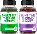 Green Tea Fat Burner Gummies (60 Count) - Appetite Suppressant Weight Loss Supplement och Night Time Fat Burner Gummies (60 Count) Weight Loss & Metabolism Supplement - Tredje part testade - USA Made