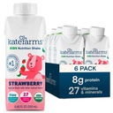 KATE FARMS Organic Kids Nutrition Shake, Strawberry, 8g protein, 27 Vitaminer och mineraler, Meal Replacement, Protein Shake, Non-GMO, 8,45 oz (6 Pack)