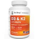 Dr Berg Maximum Styrka 2-i-1 Vitamin D3 K2 5000 IE Naturligt härledd D3 | 4X Lab-Tested & Verified | Hög Absorption Formel | K2 D3 Vitamin Supplement - 60 kapslar