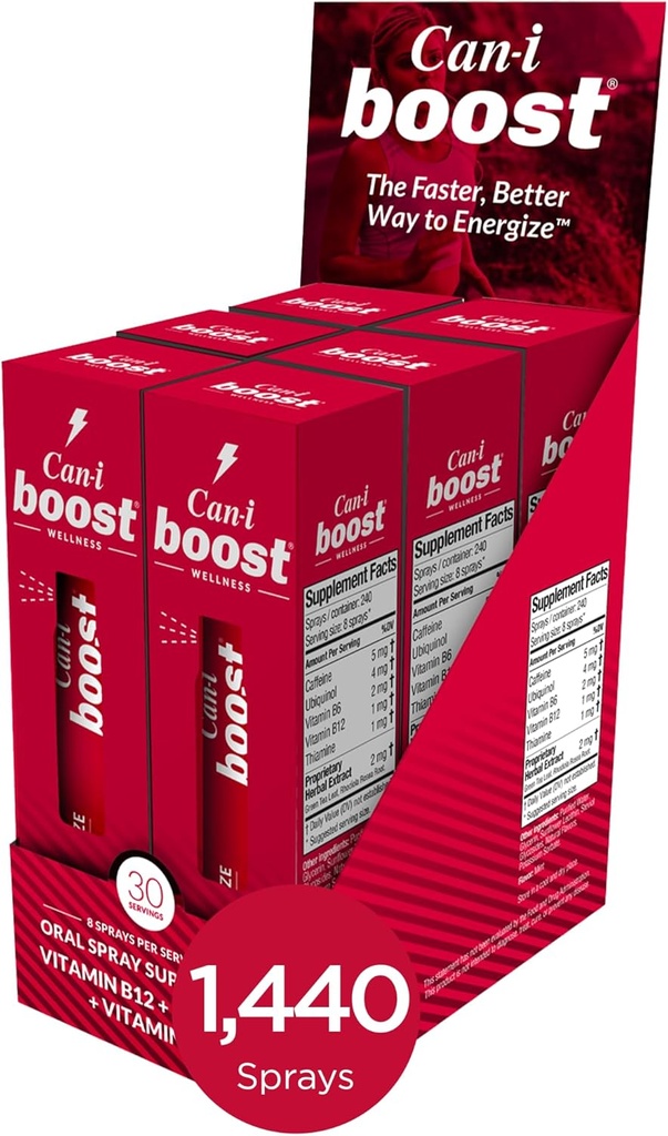 Can-i Boost Mental Energy i 15 minuter med snabbverkande energispray för skiftarbetare, EMS, polis, sjuksköterskor och reseproffs 6 Pack, 180 portioner