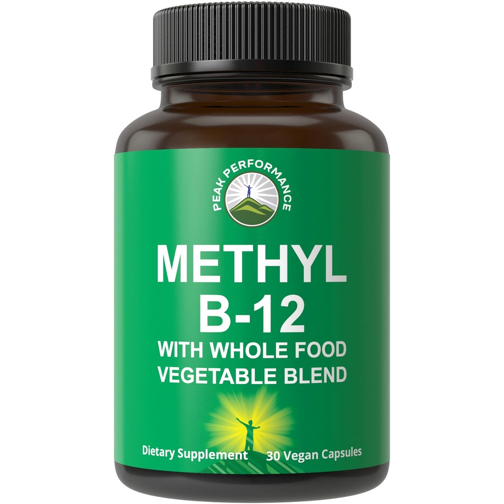 Methyl B12 Vitamin + Whole Food Blend av 25 grönsaker och frukter för Max Absorption. Vegan Vitamin B12 Methylcobalamin - Methyl B-12 Supplement för energi, fokus och lättnad. 30 dagars leveranskapslar