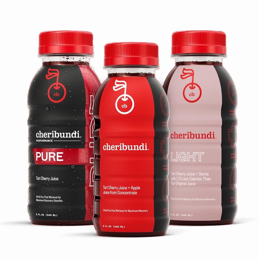 Cheribundi Tart Cherry Juice Starter Pack | Variety Pack | Pure, Original & Light Flavors | Athletes Recovery Drink | Främjar återställande sömn, muskelåterställning och Boost Performance | 8 floz (12 Pack)