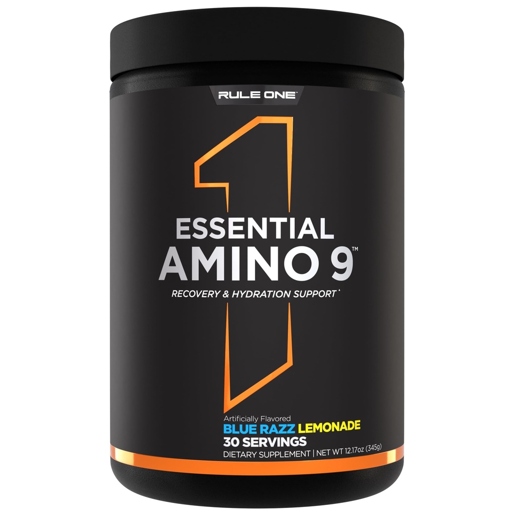 Regel 1 Essential Amino 9 - Återställning & Hydration Support med 7,5 g väsentliga aminosyror + elektrolyter (30 portioner, Blue Razz Lemonade)