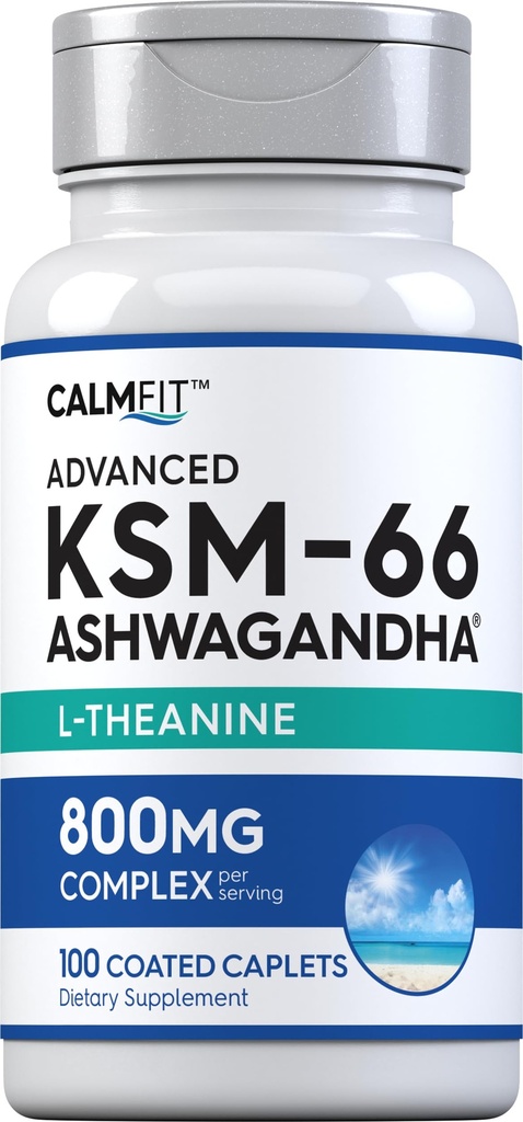 Piping Rock KSM-66 Ashwagandha L-Theanine Supplement | 800mg | 100 Caplets | Avancerad komplex Root Extract | Vegan, icke-GMO, Gluten Free