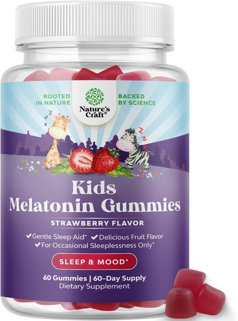 Natures Craft Melatonin Gummies for Kids Sleep Support - Hassle-Free Kids Melatonin Gummies for Mood Support - Utsökt och Tummy Friendly Gummy 1 Mg Little Ones Non-GMO Gluten Free och Halalal
