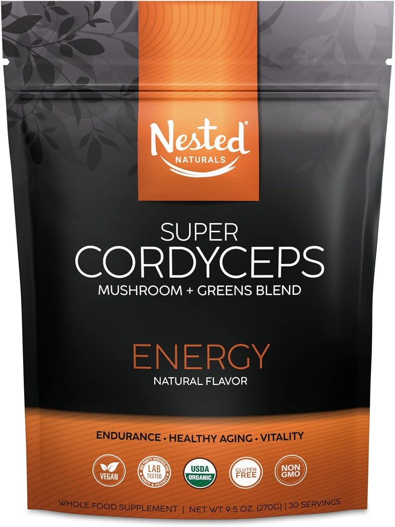 Super Greens Daily Greens Superfood Powder - Certified USDA Organic Green Powder w/20+ Whole Foods, Spirulina Powder, Wheat & Barley Grass - Probiotika, Fiber & Enzymes - Cordyceps, 30 Servings