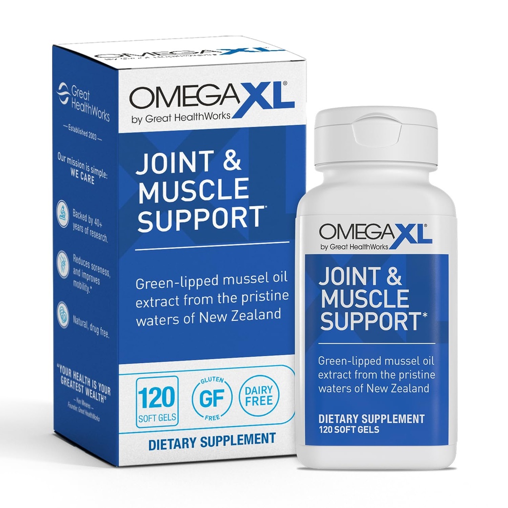 OmegaXL Joint Support Supplement - Natural Muscle Support, Green Lipped Mussel Oil, Soft Gel Pills, Drug-Free, 120 Count