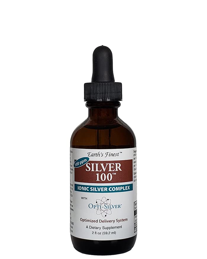 Silver 100 Ionic Silverkomplex med Opti-Silver Optimized Delivery System för immunstöd - 100 ppm, 2oz (59.2mL) - Dropper