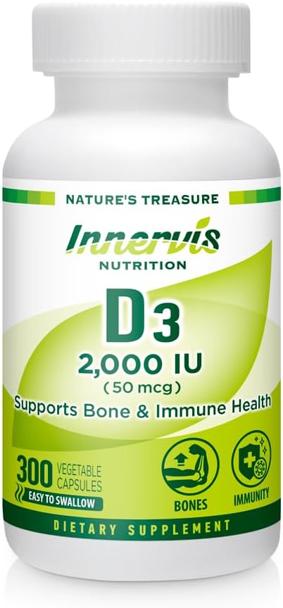 High Potency Vitamin D3 2000 IE - Boost Immune, Support Bone & Teeth, lätt att svälja 300 Veg kapslar