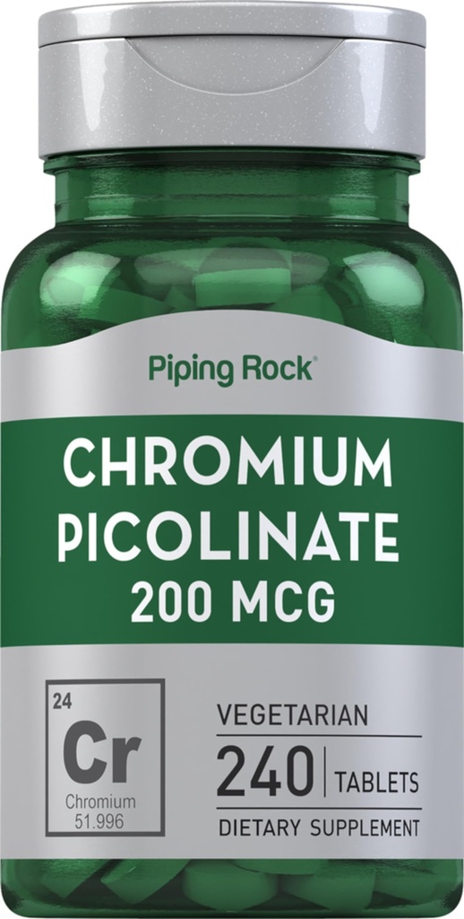 Piping Rock Chromium Picolinate 200mcg | 240 tabletter | Vegetarisk, icke-GMO, Gluten fri tillägg