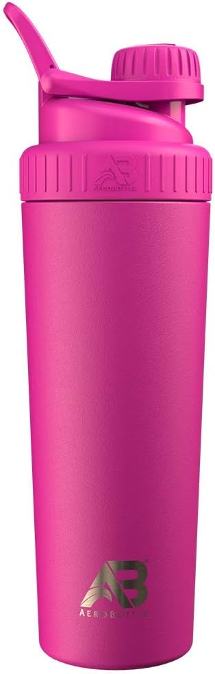 AeroBottle Cryo Shaker Cup, isolerad rostfritt stål vattenflaska och protein shaker, blandar protein och pre träning med turbulent blandning teknik, ingen blandning boll eller Wisk, 26oz, Rosy Sunset Pink